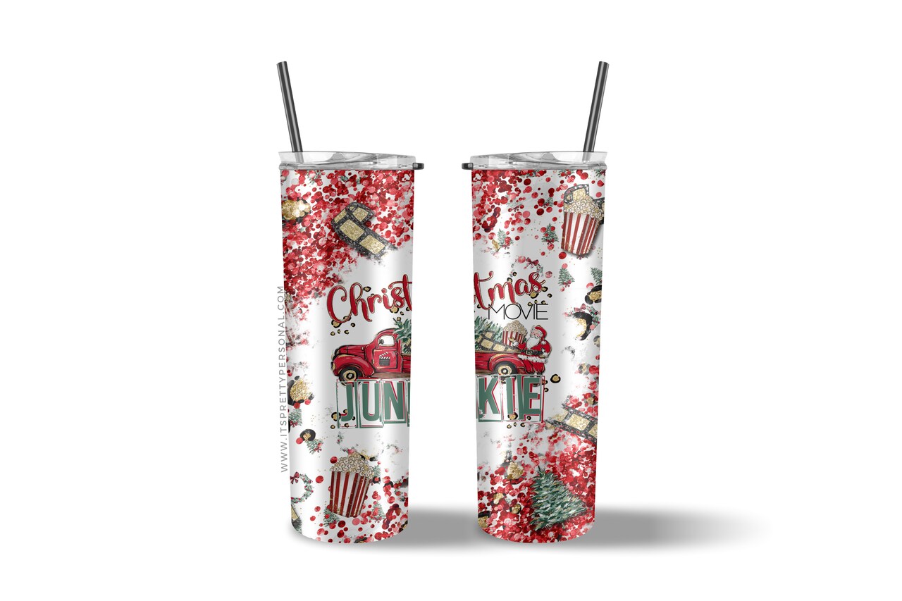 #476 CLEAR 20oz Christmas Movie Junkie- 9.4" x 8" Pattern Vinyl Wrap